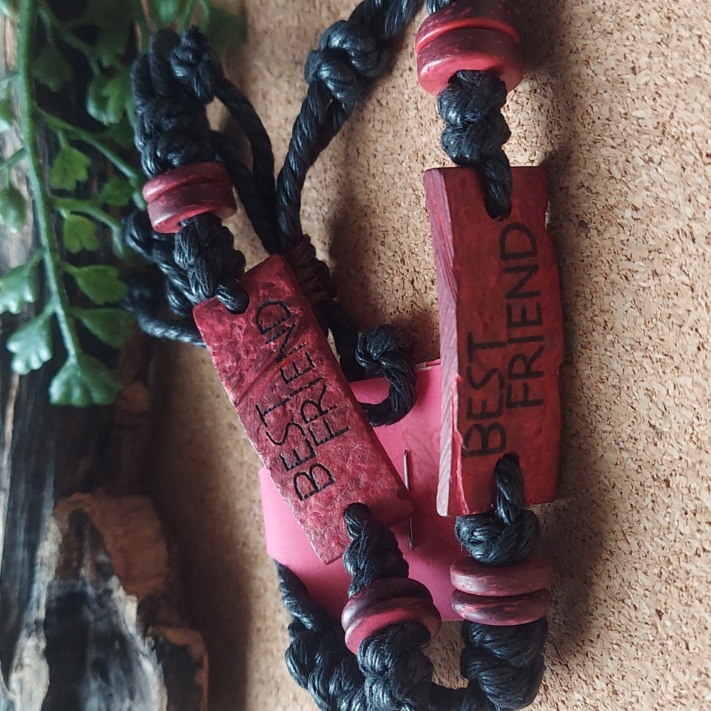 B911 Red Set of 2 Best Friends Leather Adjustable Bracelets